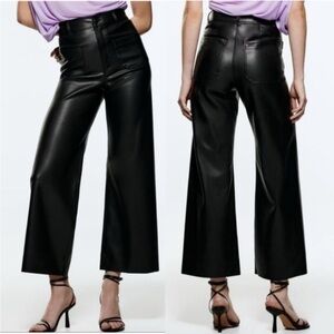 ZARA Faux Leather Marine Straight Pants Black Size 6